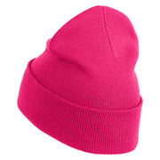 Breast Cancer Awareness Embroidered Patched 12 Inch Long Knitted Beanie - Magenta OSFM