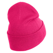 Breast Cancer Awareness Embroidered Patched 12 Inch Long Knitted Beanie - Magenta OSFM