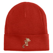 Monkey Animal Iron on Patched 12 Inch Long Knitted Beanie - Rust OSFM