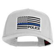 USA Flag Police Silver Blue Patched Solid Cotton Twill 5 panel Mesh Back Cap - White OSFM