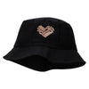 White Chocolate Heart Embroidered Pigment Dyed Bucket Hat - Black OSFM