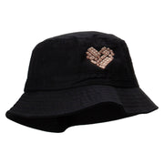 White Chocolate Heart Embroidered Pigment Dyed Bucket Hat - Black OSFM