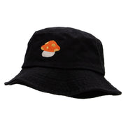 Orange Mushroom Monater Embroideered Unisex Multipurpose Crushable Cotton Twill Bucket Hat - Black M