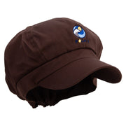 Colorful Polor Bear Embroidered Cotton Elastic Newsboy Cap - Brown OSFM