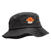 Orange Mushroom Monater Embroideered Unisex Multipurpose Crushable Cotton Twill Bucket Hat - Charcoal M