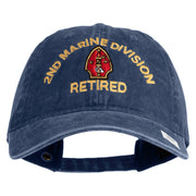 2nd Marine Division Retired Embroidered Washed Solid Pigment Dyed Cotton Twill Brass Buckle Cap - Navy OSFM