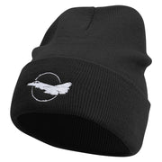 US Air Force Plane Embroidered 12 inch Acrylic Cuffed Long Beanie - Black OSFM