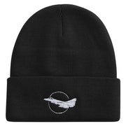 US Air Force Plane Embroidered 12 inch Acrylic Cuffed Long Beanie - Black OSFM