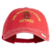 2nd Marine Division Retired Embroidered Washed Solid Pigment Dyed Cotton Twill Brass Buckle Cap - Red OSFM