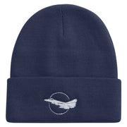 US Air Force Plane Embroidered 12 inch Acrylic Cuffed Long Beanie - Navy OSFM