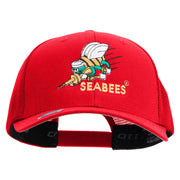 Licensed US Navy Seabees Embroidered Flexfit Mesh Trucker Cap - Red OSFM