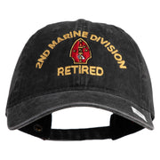 2nd Marine Division Retired Embroidered Washed Solid Pigment Dyed Cotton Twill Brass Buckle Cap - Black OSFM