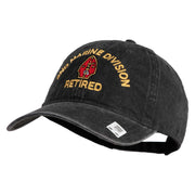2nd Marine Division Retired Embroidered Washed Solid Pigment Dyed Cotton Twill Brass Buckle Cap - Black OSFM