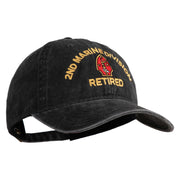 2nd Marine Division Retired Embroidered Washed Solid Pigment Dyed Cotton Twill Brass Buckle Cap - Black OSFM