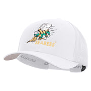 Licensed US Navy Seabees Embroidered Flexfit Mesh Trucker Cap - White OSFM