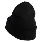 Round Chinese Emblem "longevity" Embroidered Patched 12 Inch Long Knitted Beanie - Black OSFM
