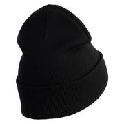 Round Chinese Emblem "longevity" Embroidered Patched 12 Inch Long Knitted Beanie - Black OSFM