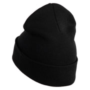 Small Decorative Yellow Butterfly Iron on Patched 12 Inch Long Knitted Beanie - Black OSFM