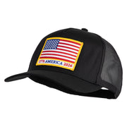 USA Flag 1776 America 2026 Gold Patched Solid Cotton Twill 5 panel Mesh Back Cap - Black OSFM