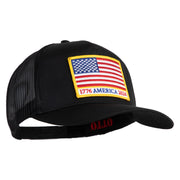USA Flag 1776 America 2026 Gold Patched Solid Cotton Twill 5 panel Mesh Back Cap - Black OSFM
