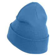 Round Chinese Emblem "longevity" Embroidered Patched 12 Inch Long Knitted Beanie - Sky Blue OSFM