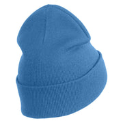Round Chinese Emblem "longevity" Embroidered Patched 12 Inch Long Knitted Beanie - Sky Blue OSFM