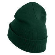 Small Decorative Yellow Butterfly Iron on Patched 12 Inch Long Knitted Beanie - Dark Green OSFM