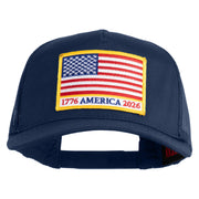 USA Flag 1776 America 2026 Gold Patched Solid Cotton Twill 5 panel Mesh Back Cap - Navy OSFM