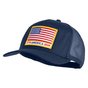 USA Flag 1776 America 2026 Gold Patched Solid Cotton Twill 5 panel Mesh Back Cap - Navy OSFM