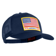 USA Flag 1776 America 2026 Gold Patched Solid Cotton Twill 5 panel Mesh Back Cap - Navy OSFM