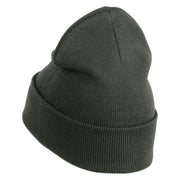 Round Chinese Emblem "longevity" Embroidered Patched 12 Inch Long Knitted Beanie - Dark Grey OSFM