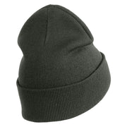 Round Chinese Emblem "longevity" Embroidered Patched 12 Inch Long Knitted Beanie - Dark Grey OSFM