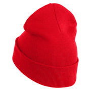 Small Decorative Yellow Butterfly Iron on Patched 12 Inch Long Knitted Beanie - Red OSFM