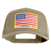 USA Flag 1776 America 2026 Gold Patched Solid Cotton Twill 5 panel Mesh Back Cap - Khaki OSFM