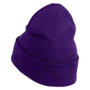 Round Chinese Emblem "longevity" Embroidered Patched 12 Inch Long Knitted Beanie - Purple OSFM