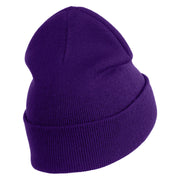 Round Chinese Emblem "longevity" Embroidered Patched 12 Inch Long Knitted Beanie - Purple OSFM