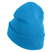 Small Decorative Yellow Butterfly Iron on Patched 12 Inch Long Knitted Beanie - Aqua OSFM