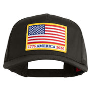 USA Flag 1776 America 2026 Gold Patched Solid Cotton Twill 5 panel Mesh Back Cap - Charcoal OSFM