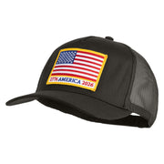 USA Flag 1776 America 2026 Gold Patched Solid Cotton Twill 5 panel Mesh Back Cap - Charcoal OSFM