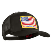 USA Flag 1776 America 2026 Gold Patched Solid Cotton Twill 5 panel Mesh Back Cap - Charcoal OSFM