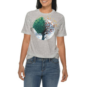 Butterfly Tree Graphic Design Ring Spun Combed Cotton Short Sleeve Deluxe Jersey T-Shirt - Heather-Grey XS