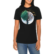 Butterfly Tree Graphic Design Ring Spun Combed Cotton Short Sleeve Deluxe Jersey T-Shirt - Black XS