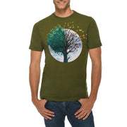 Butterfly Tree Graphic Design Ring Spun Combed Cotton Short Sleeve Deluxe Jersey T-Shirt - Army-Green XS