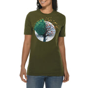 Butterfly Tree Graphic Design Ring Spun Combed Cotton Short Sleeve Deluxe Jersey T-Shirt - Army-Green XS