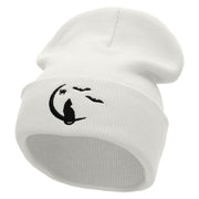 Moonlight Cat Embroidered 12 Inch Long Knitted Beanie