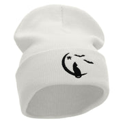 Moonlight Cat Embroidered 12 Inch Long Knitted Beanie