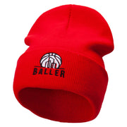 Baller Embroidered 12 Inch Long Knitted Beanie - Red OSFM