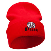 Baller Embroidered 12 Inch Long Knitted Beanie - Red OSFM