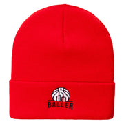 Baller Embroidered 12 Inch Long Knitted Beanie - Red OSFM