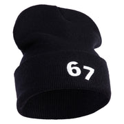 Six Seven Numbers Meme Logo Embroidered 12 Inch Solid Long Beanie Made in USA - Black OSFM